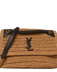 Raffia Calfskin Monogram Medium Niki Chain Satchel Natural
