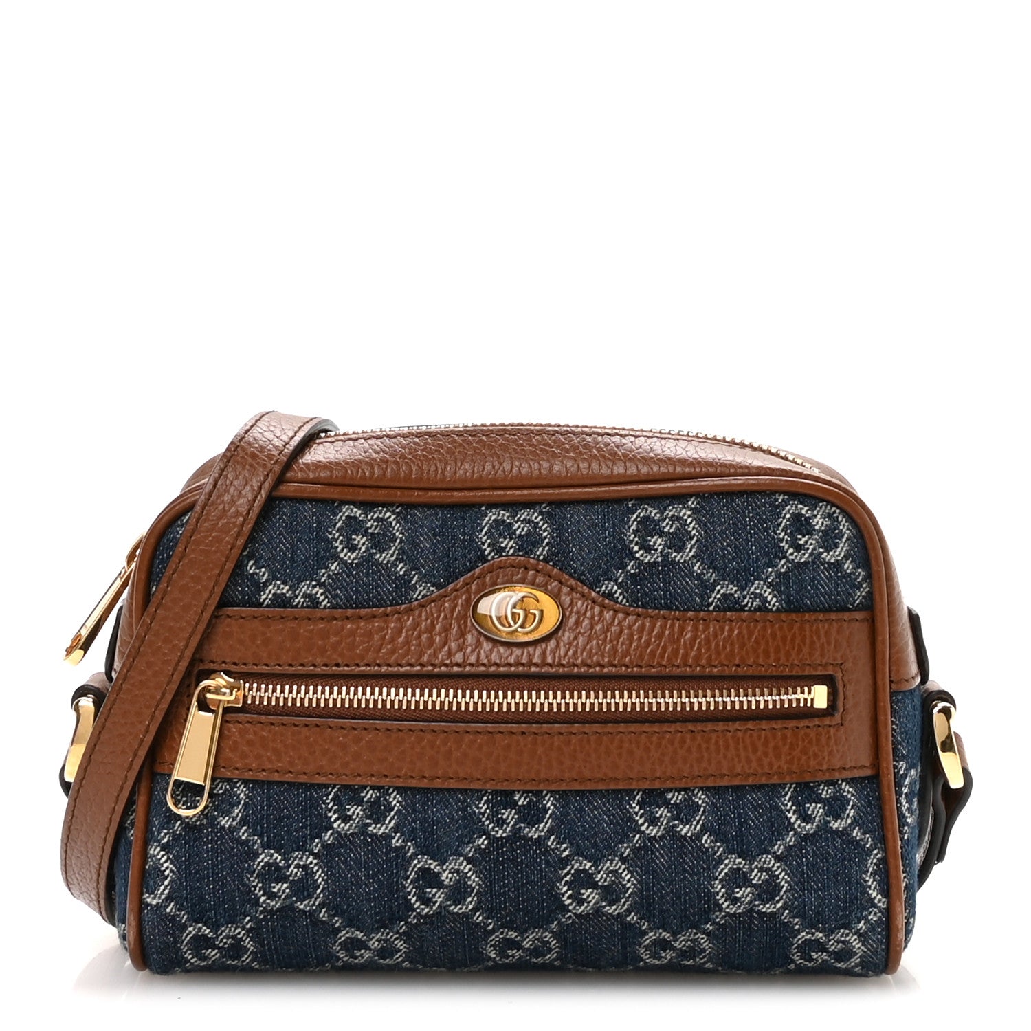 New Denim GG Monogram Dollar Calfskin Mini Ophidia Shoulder Bag Blue Tea Cuir Epilog