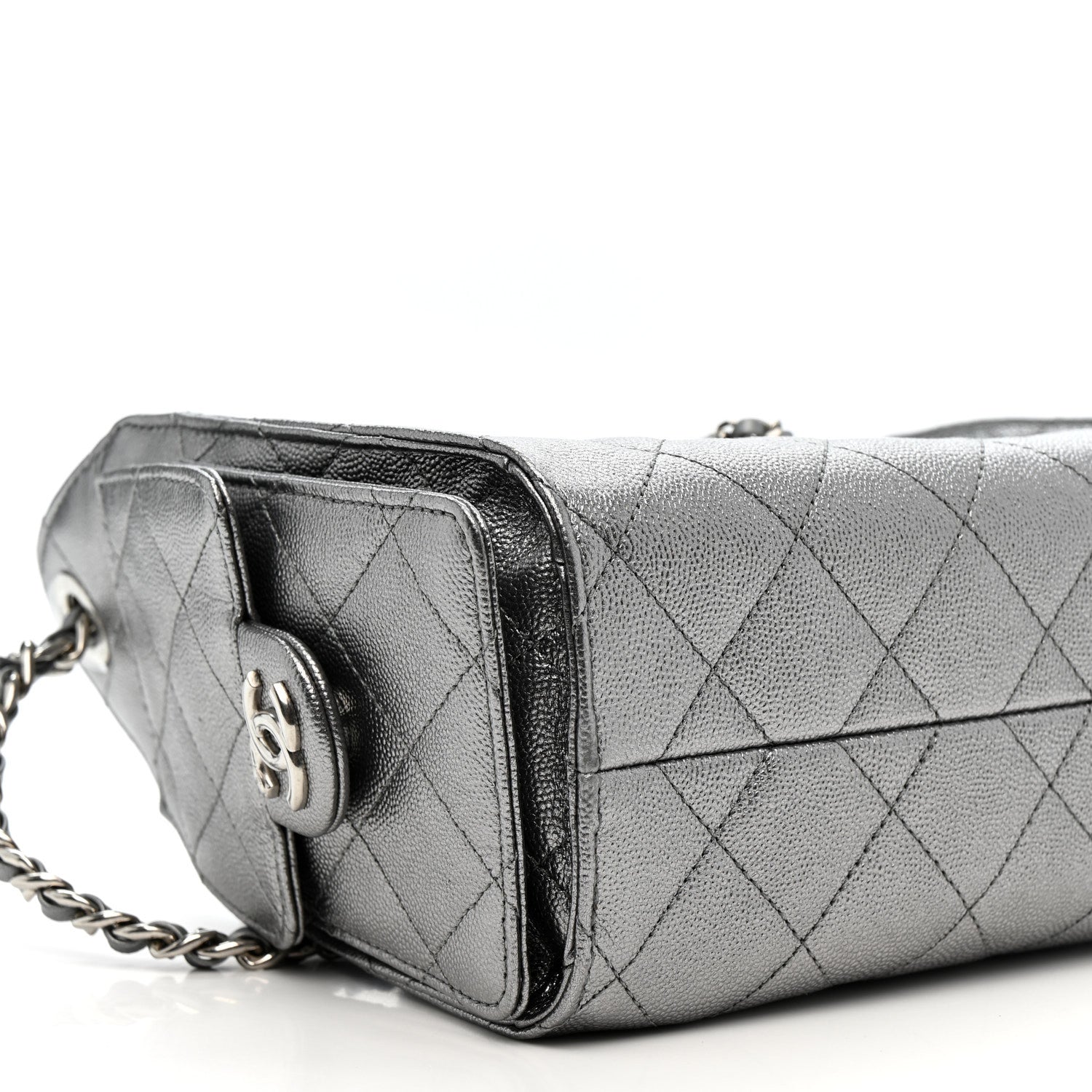 Metallic Caviar Quilted Mini CHNL 25 Handbag Anthracite