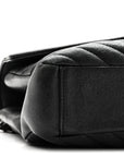 Sheepskin Matelasse Chevron Monogram Monochrome Medium College Bag Black
