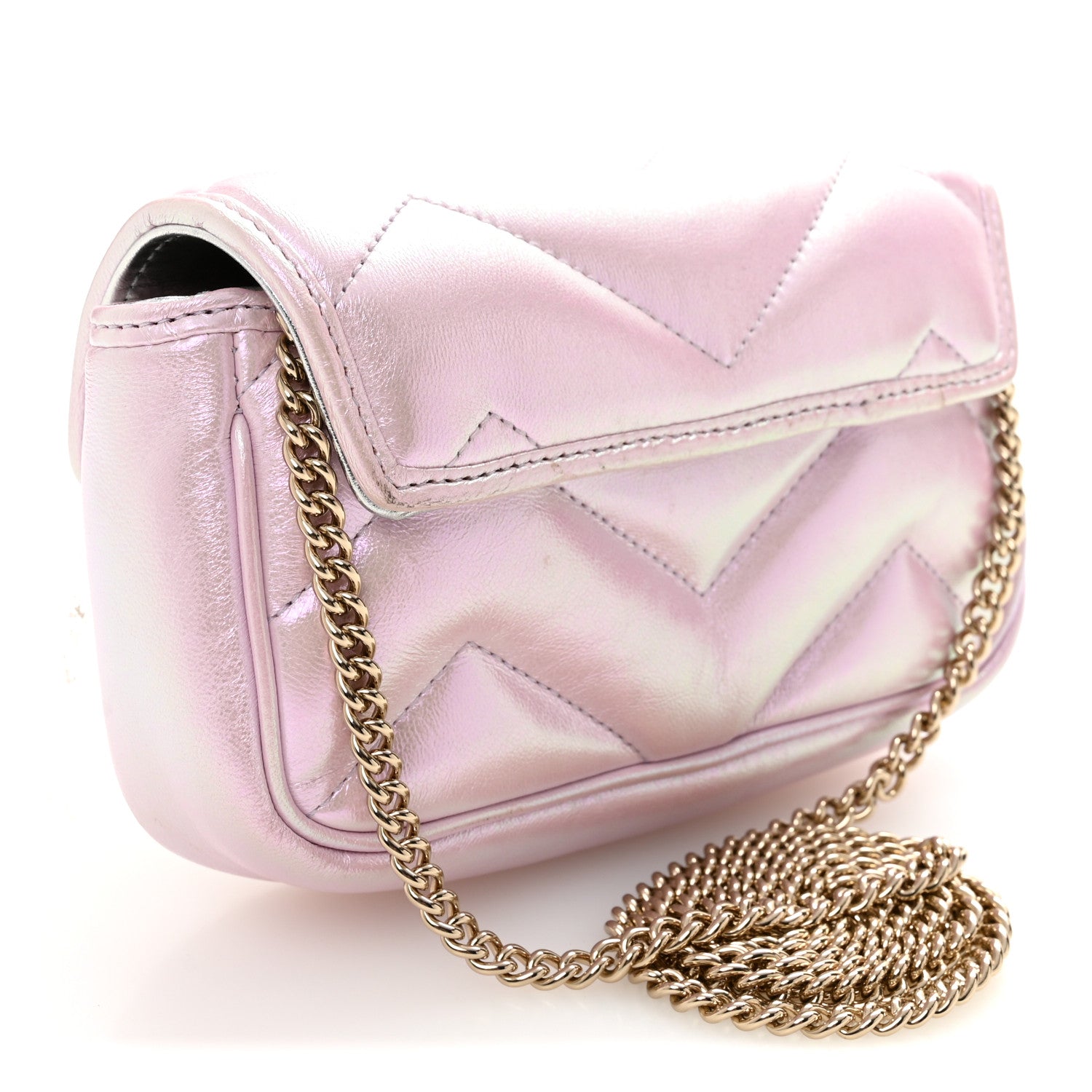 Iridescent Nappa Chevron Matelasse Super Mini GG Marmont Shoulder Bag Iridescent Escape Pink