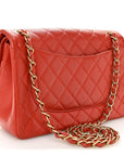 Pearly Caviar Quilted Jumbo Double Flap Orange