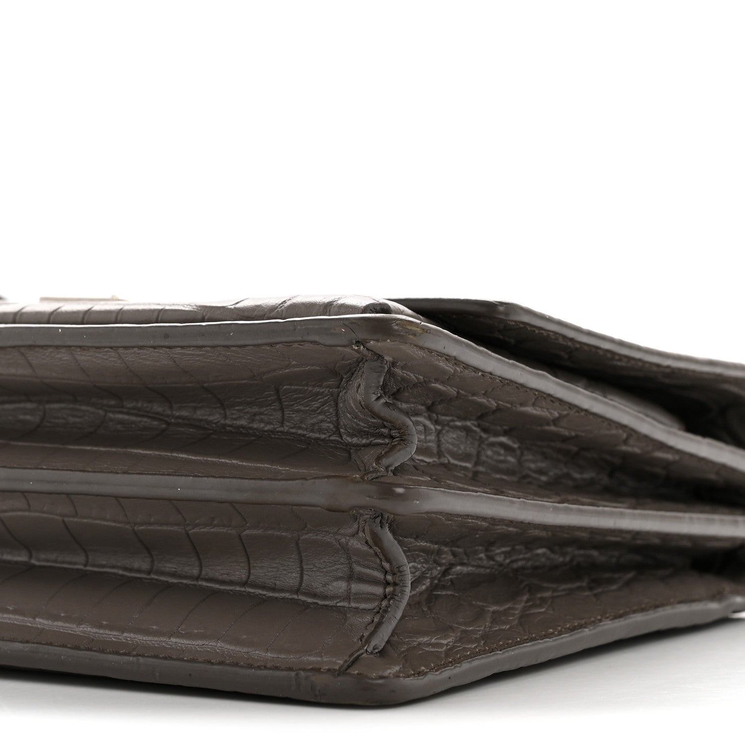 Calfskin Crocodile Embossed Medium Monogram Sunset Fog