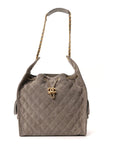 Suede Quilted Medium CHNL 25 Handbag Dark Grey