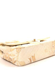 Denim Floral Printed Medium Double Flap Beige