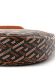 Coated Canvas Calfskin La Greca Signature Shoulder Bag Black Caramel