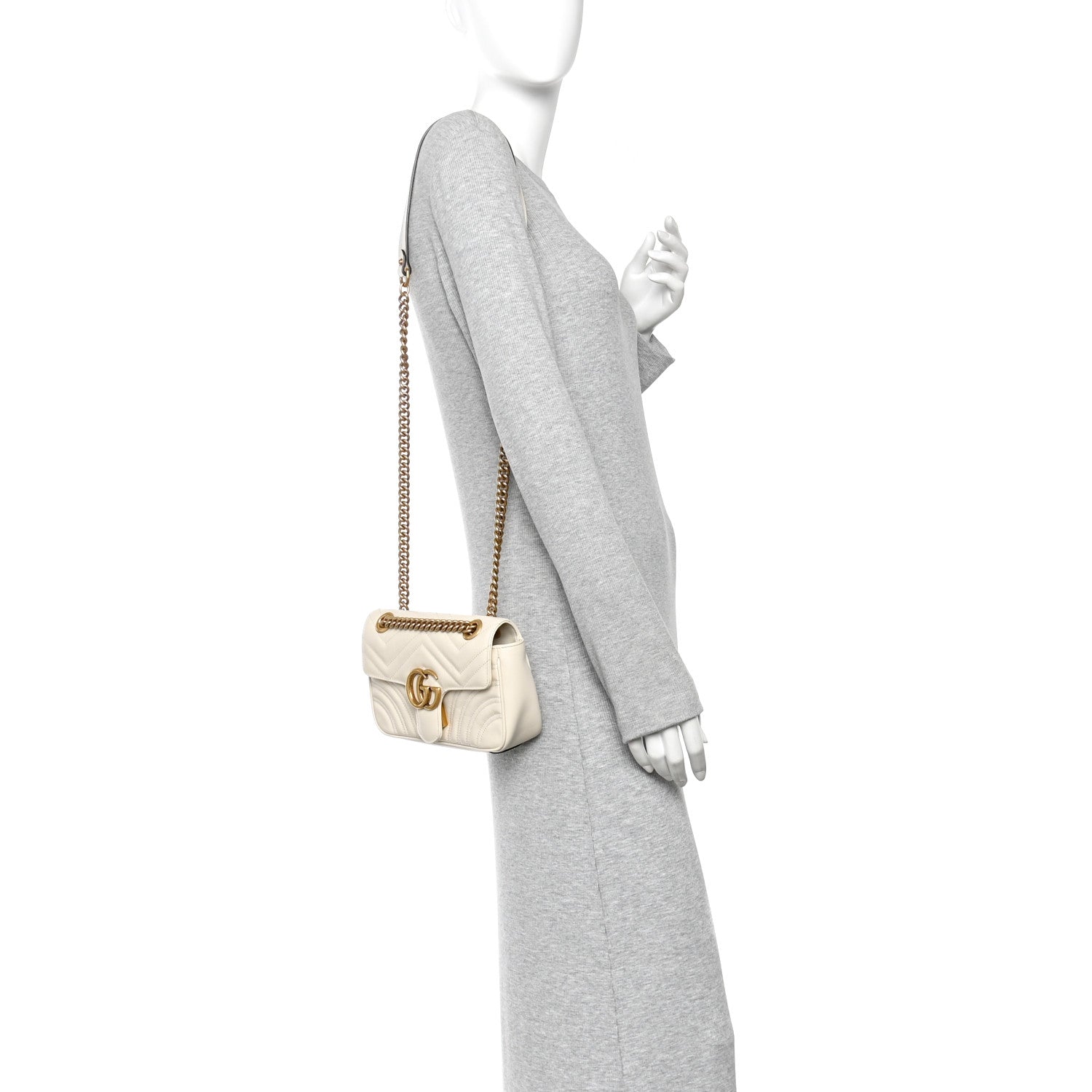 Calfskin Matelasse Mini GG Marmont Shoulder Bag White