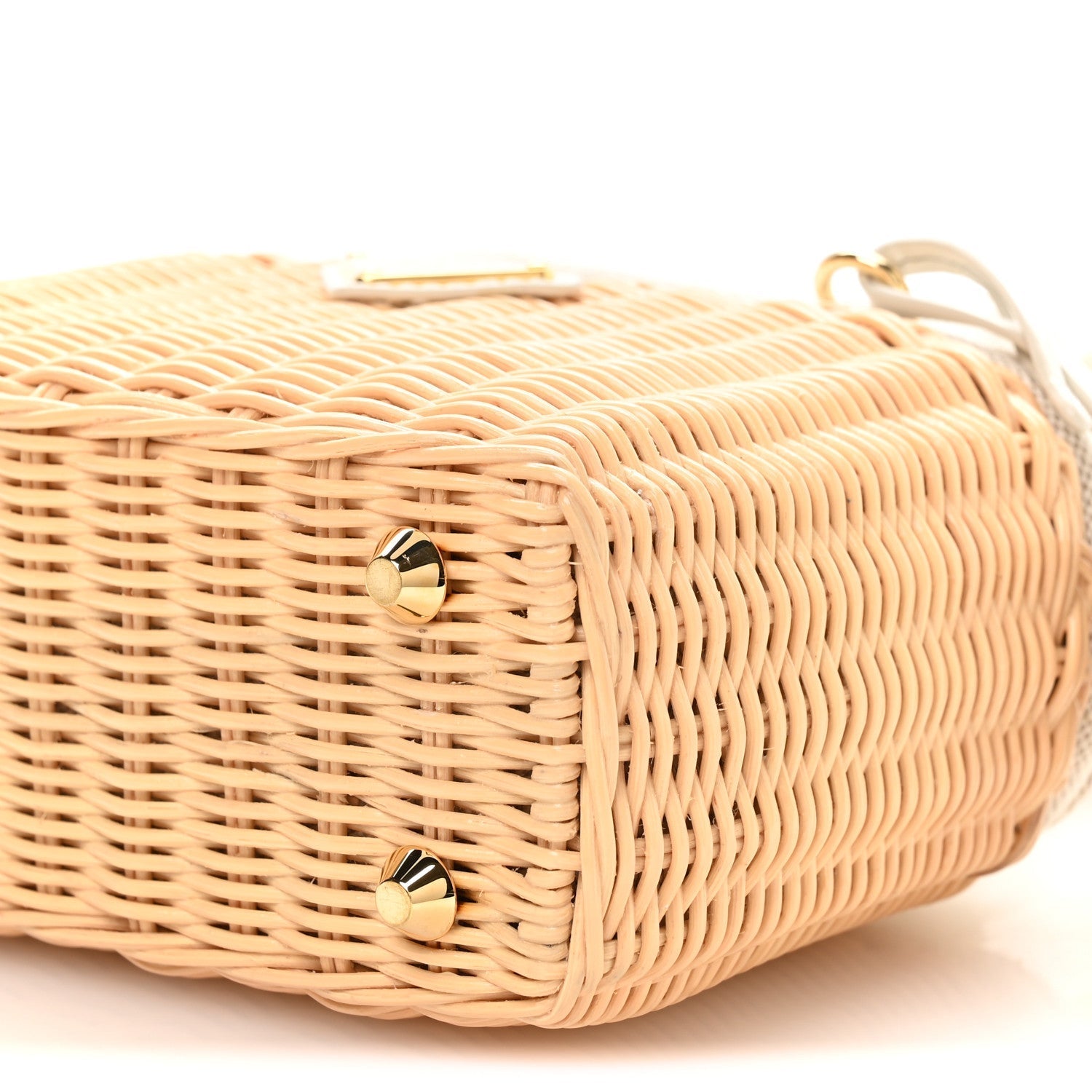 Wicker Canvas Mini Tote Tan White