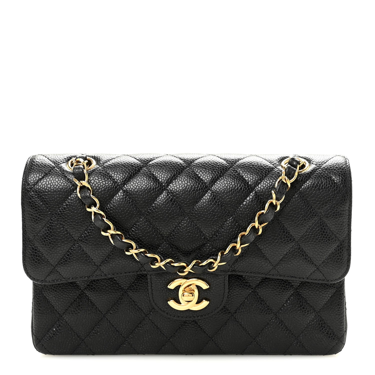 Caviar Quilted Small Double Flap Black