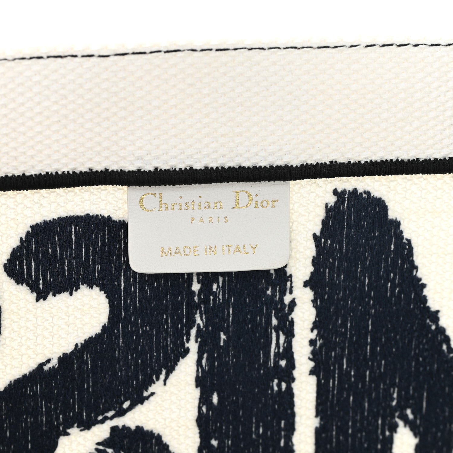 Canvas Embroidered Medium Miss D1OR Graffiti Book Tote Navy White