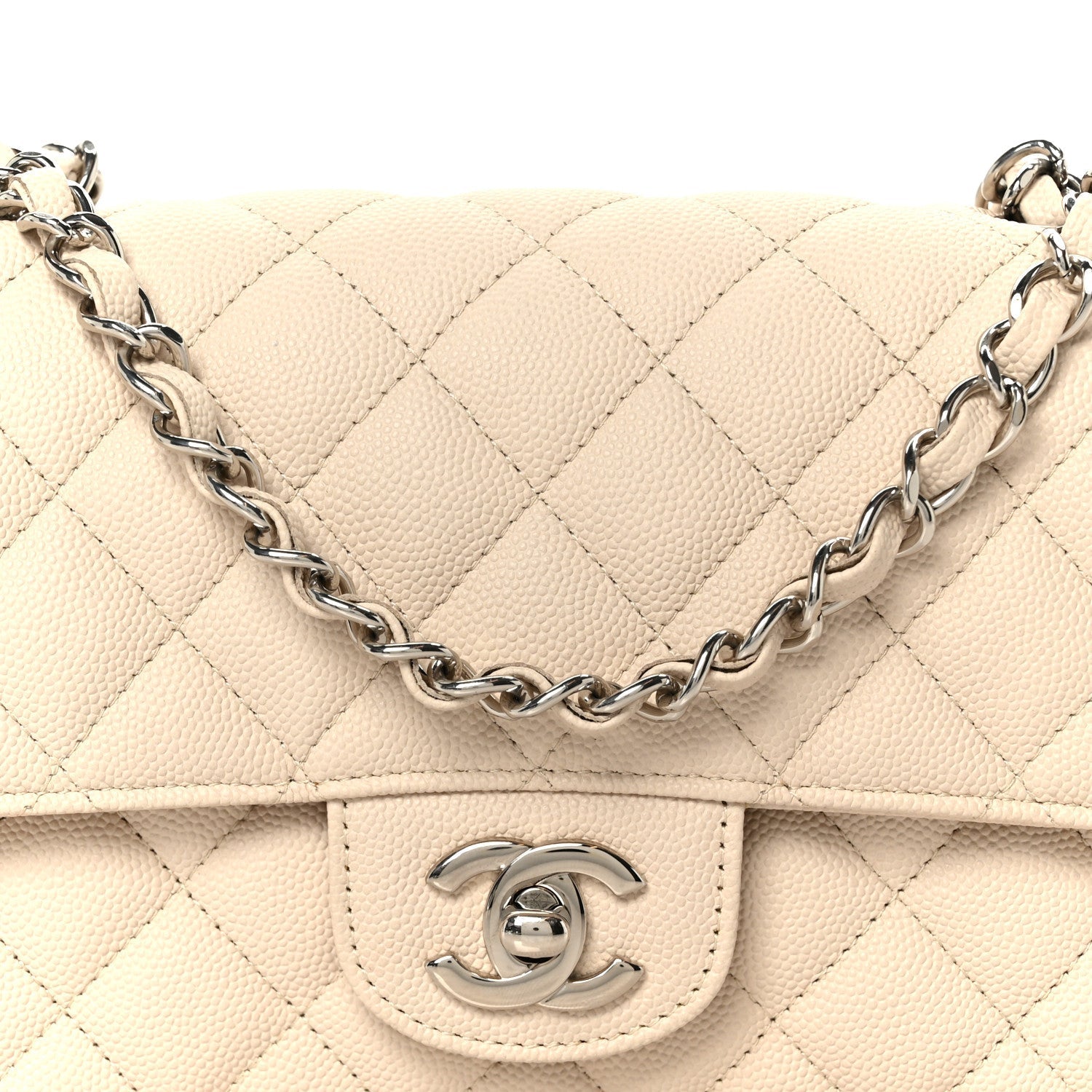 Caviar Quilted Mini Rectangular Flap Light Beige