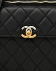 Lambskin Quilted Square Front Pocket Clutch With Chain Black