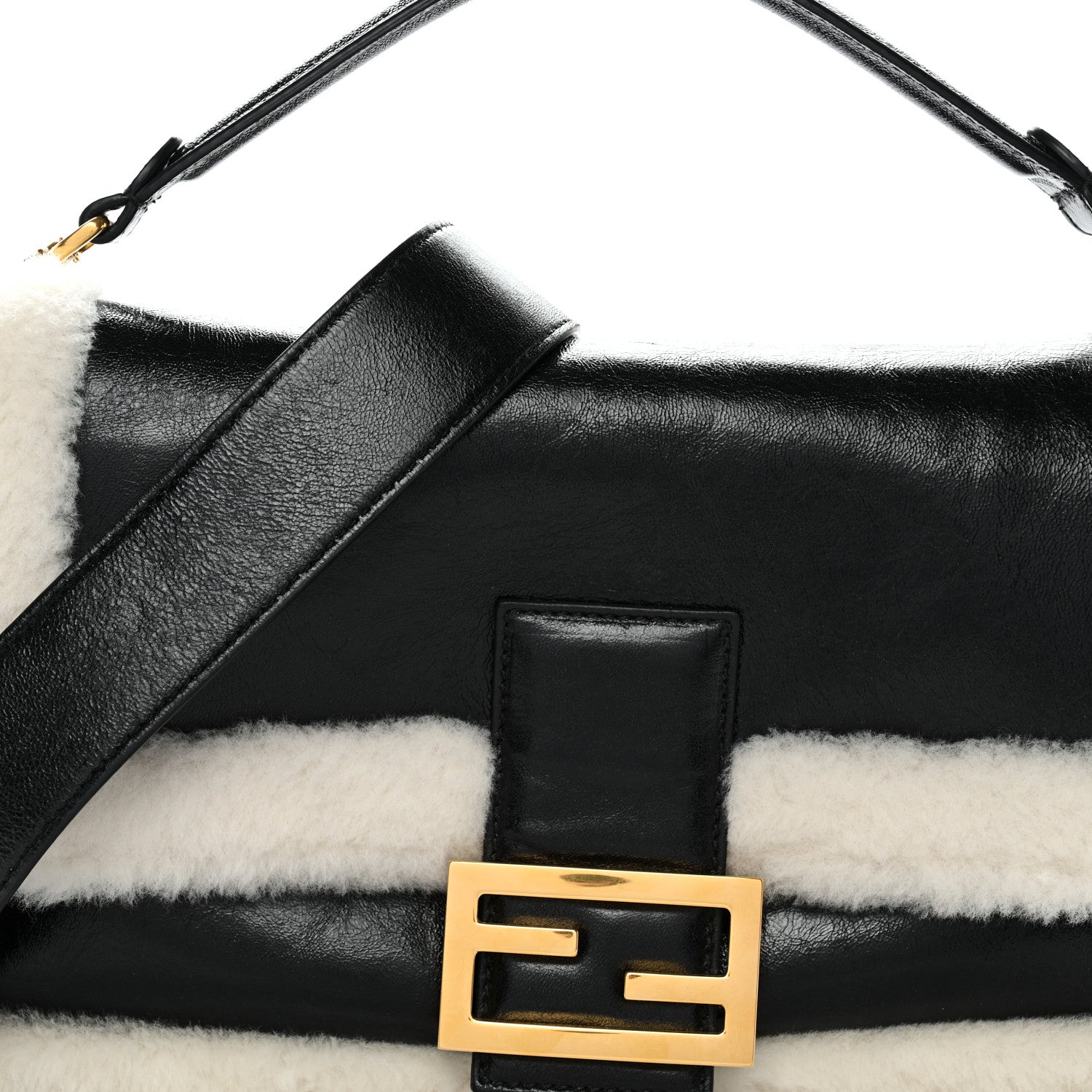 Lambskin Sheepskin Fur Large Baguette Black