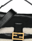 Lambskin Sheepskin Fur Large Baguette Black