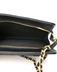 Lambskin Quilted Square Front Pocket Clutch With Chain Black