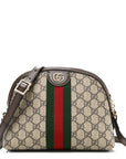 GG Supreme Monogram Textured Dollar Calfskin Web Small Ophidia Dome Shoulder Bag Beige Ebony New Acero
