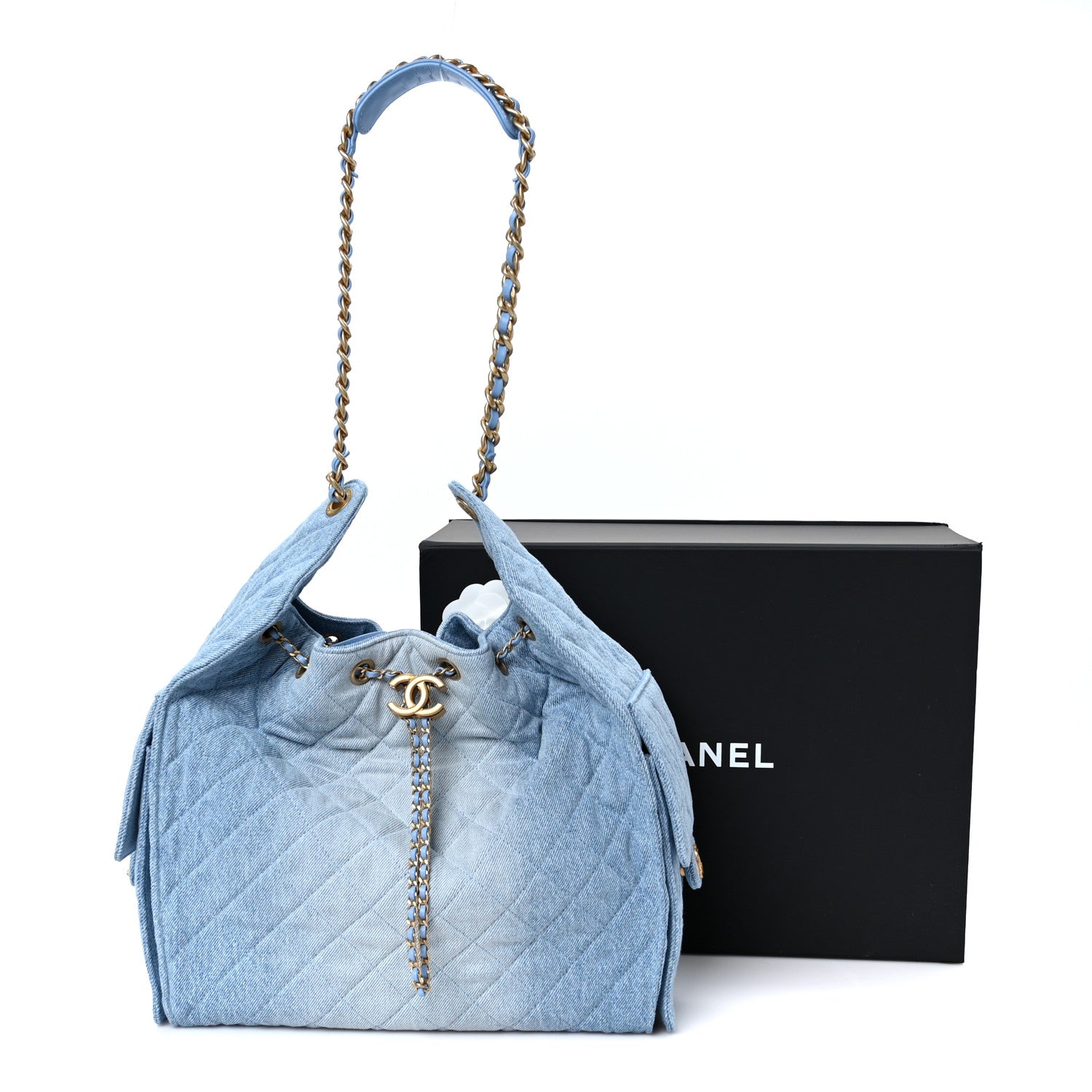 Washed Denim Quilted Medium CHNL 25 Handbag Blue