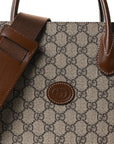 GG Supreme Monogram Textured Dollar Calfskin Medium Retro Interlocking G Vertical Tote Bag Beige Ebony Brown Sugar