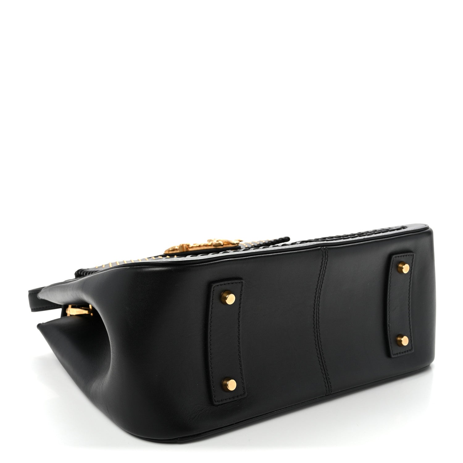 Vitello Western Studded Virtus Top Handle Shoulder Bag Black