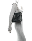 Calfskin Y Quilted Monogram Medium Loulou Chain Satchel Black