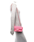 Wool Tweed Quilted Mini Rectangular Flap Dark Pink Fuchsia