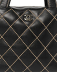 Calfskin Wild Stitch Top Handle Bag Black