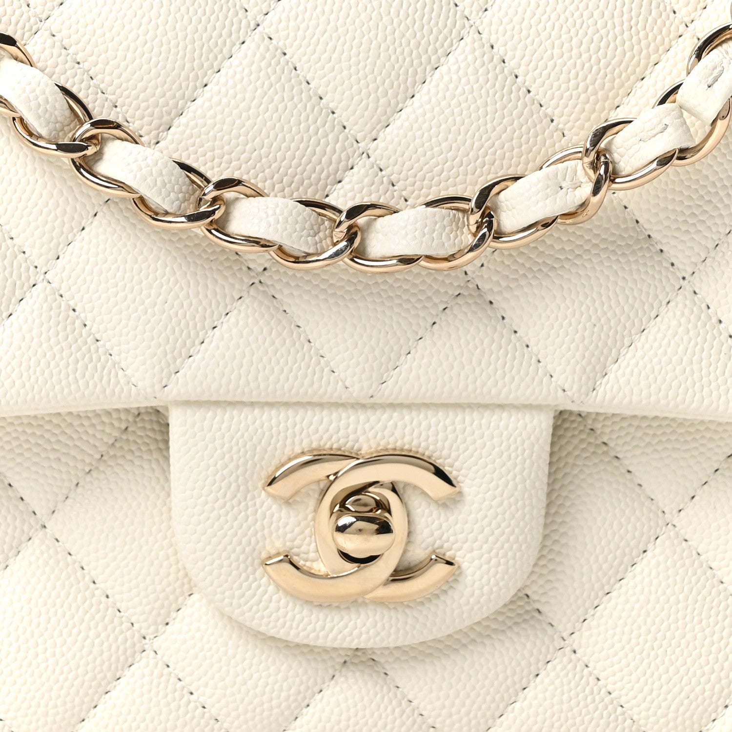 Caviar Quilted Medium Double Flap White