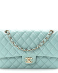 Caviar Quilted Medium Double Flap Light Blue