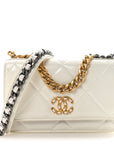 Shiny Crumpled Calfskin Quilted CHNL 19 Wallet On Chain WOC White