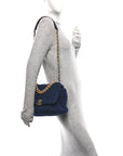 Tweed Quilted Large CHNL 19 Flap Navy Blue