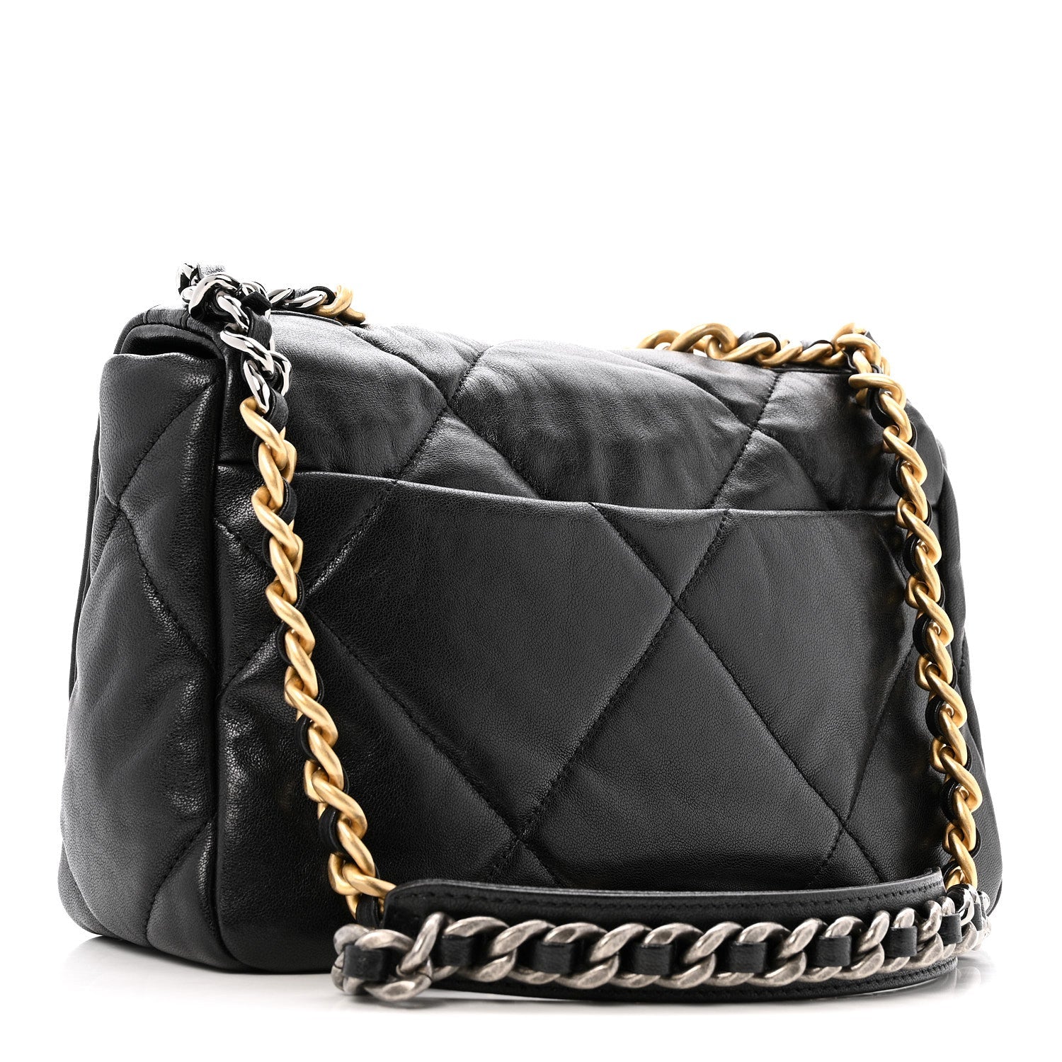 Goatskin Quilted Medium CHNL 19 Flap Black