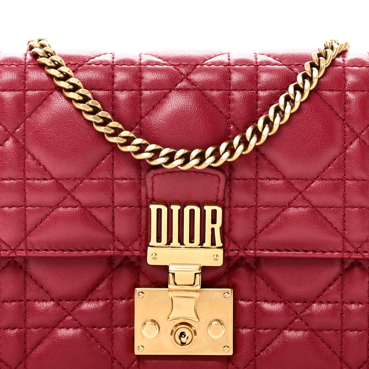 Lambskin Cannage D1ORaddict Wallet On Chain Clutch Fuchsia