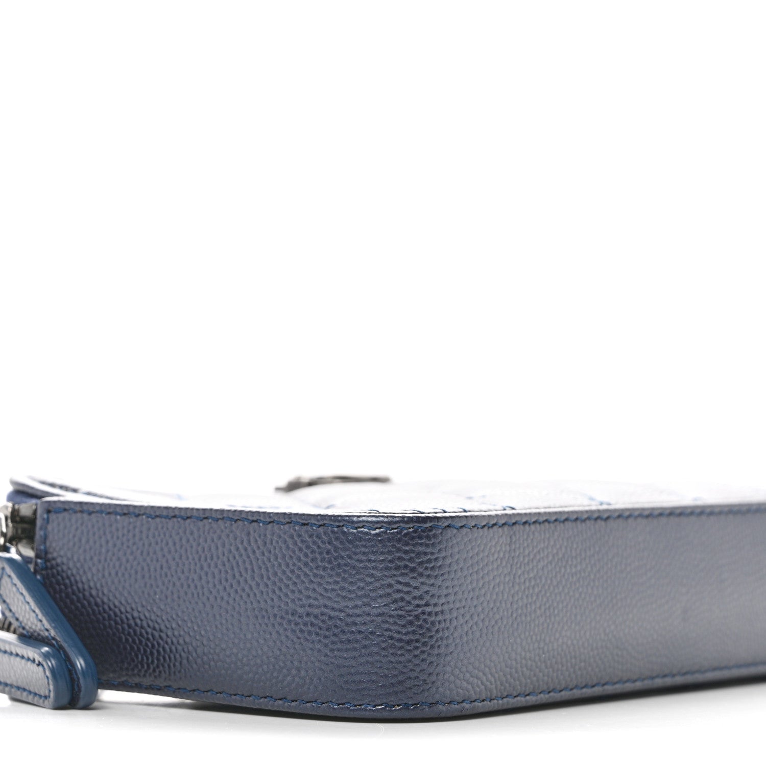 Metallic Caviar Quilted Small Boy Clutch With Chain Navy