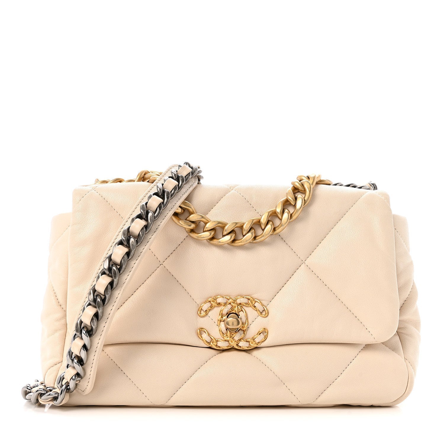 Goatskin Quilted Medium CHNL 19 Flap Light Beige