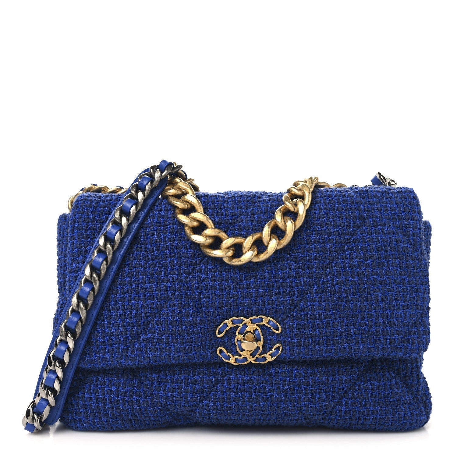 Tweed Quilted Large CHNL 19 Flap Blue