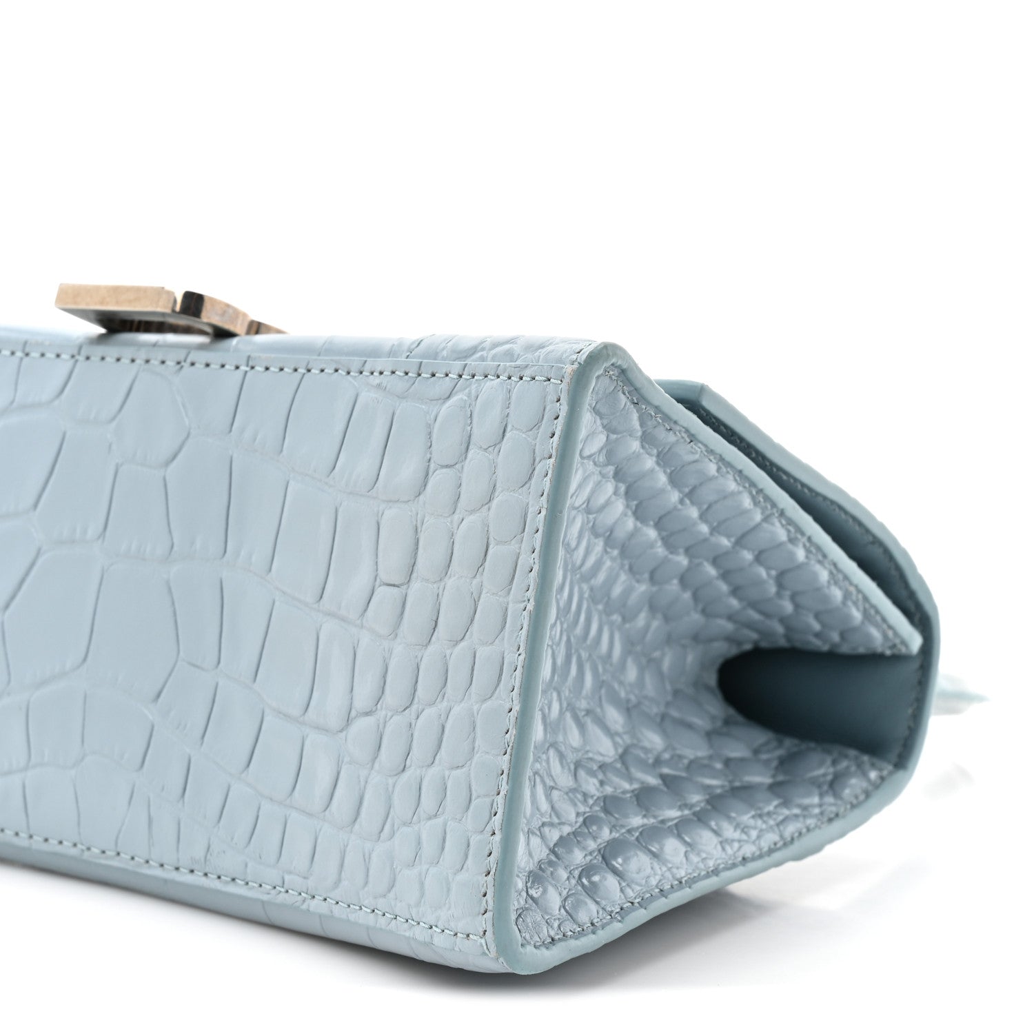 Shiny Calfskin Crocodile Embossed Small Hourglass Top Handle Bag Blue Grey