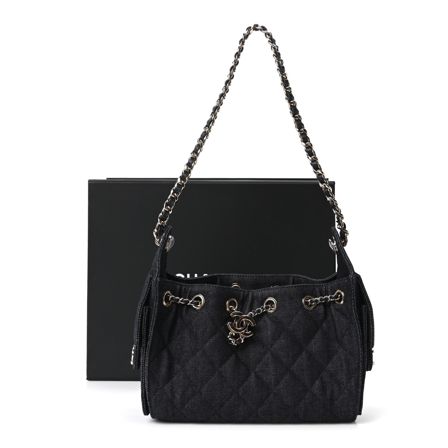Denim Quilted Mini CHNL 25 Handbag Dark Blue