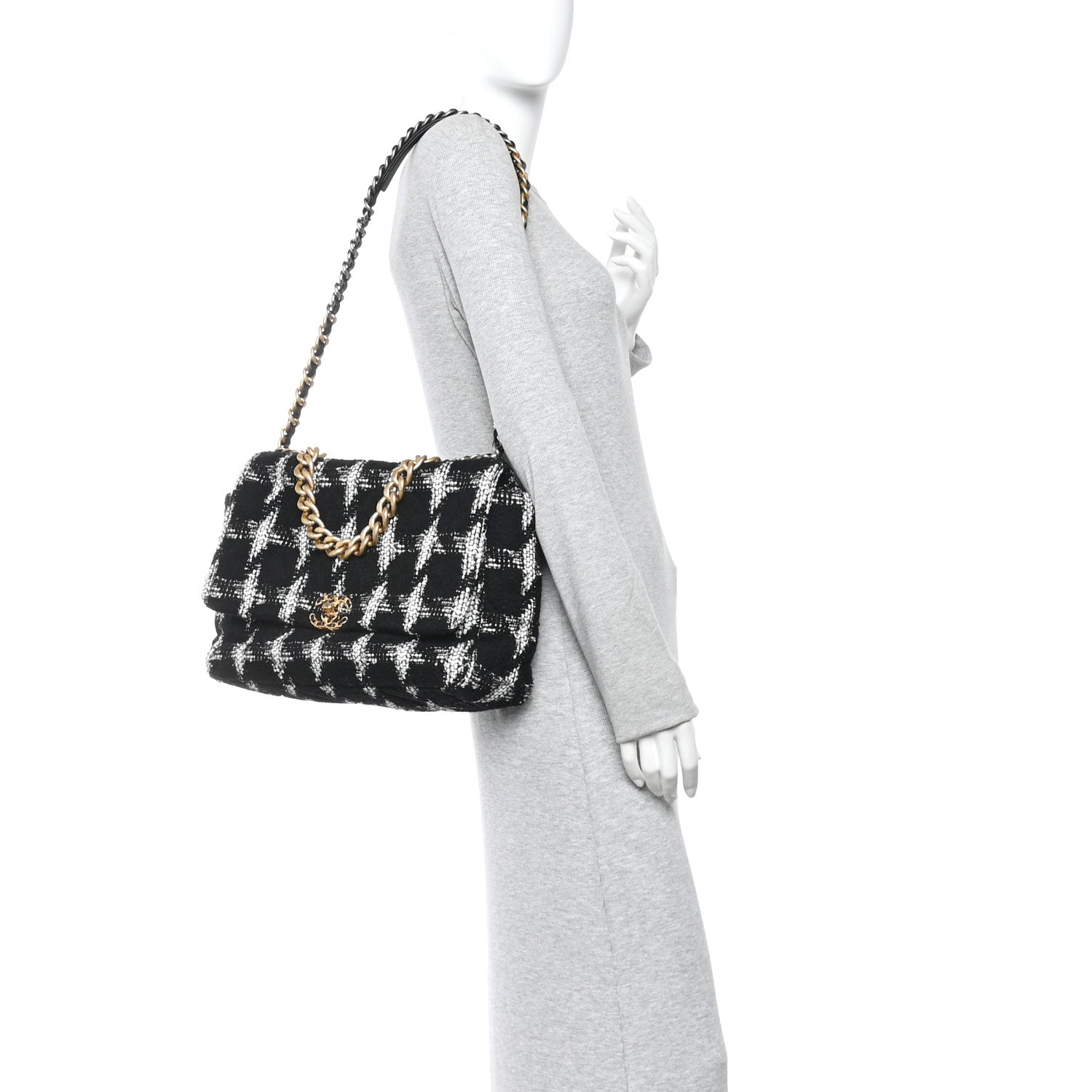 Tweed Quilted Maxi CHNL 19 Flap Black White