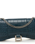Shiny Calfskin Crocodile Embossed Hourglass Chain Bag Dark Petrol Blue