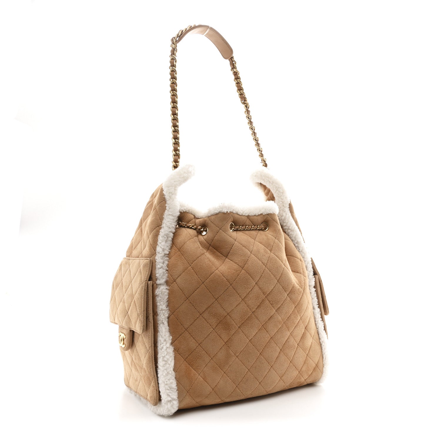 Suede Shearling Quilted Medium CHNL 25 Handbag Beige Natural