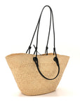 Calfskin Raffia Paulas Ibiza Medium Anagram Basket Tote Bag Natural Black