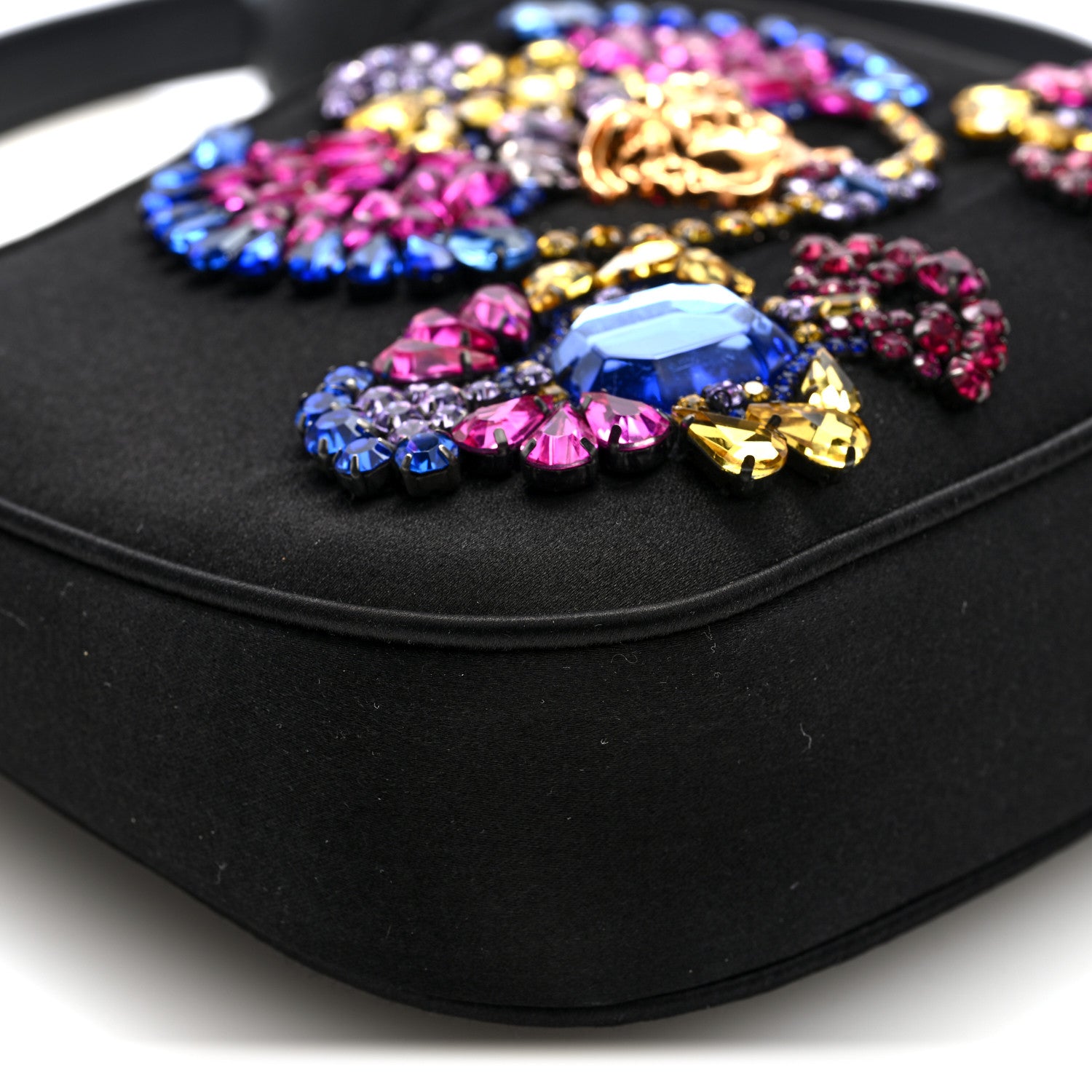 Satin Crystal Embellished La Medusa Mini Hobo Bag Black Multicolor
