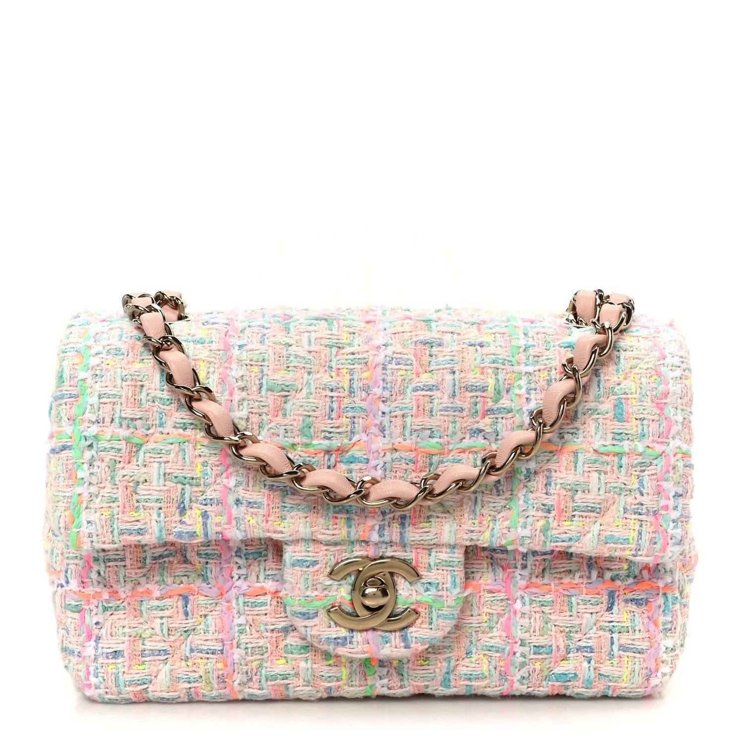 Tweed Quilted Mini Rectangular Flap Pink Green Orange Purple