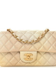Metallic Goatskin Quilted Mini Rectangular Flap Gold