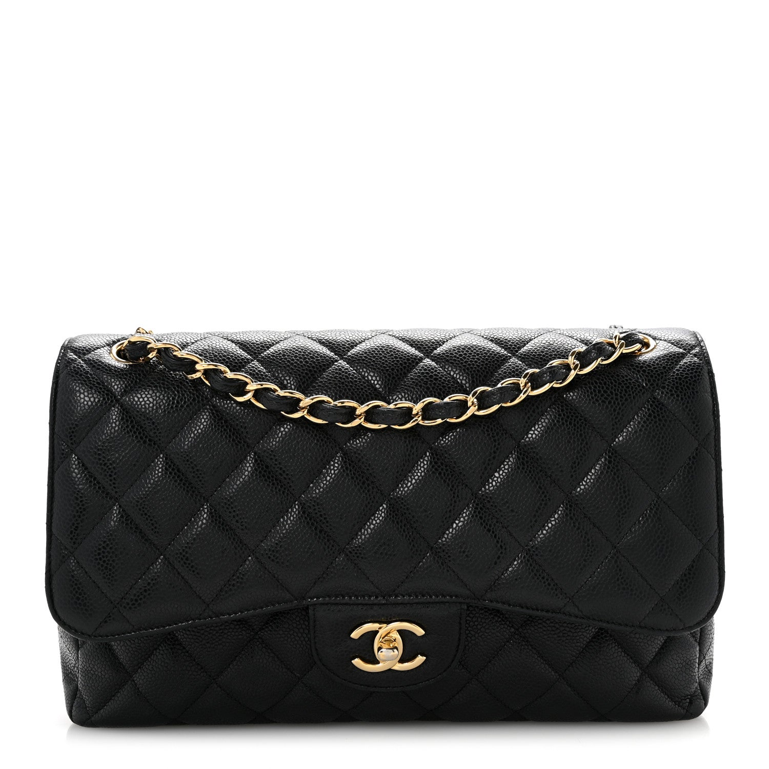 Caviar Quilted Jumbo Double Flap Black