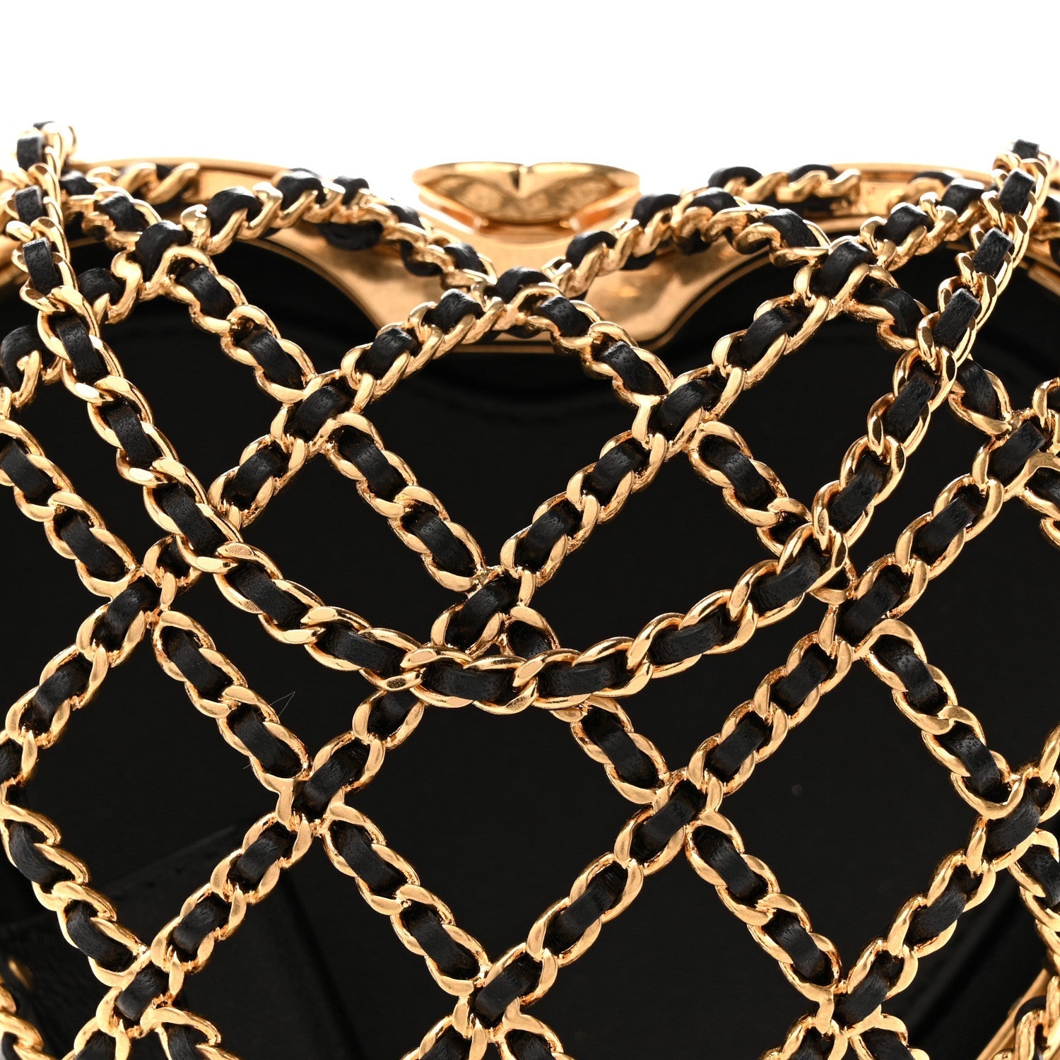 Metal Lambskin Quilted CC Heart Minaudiere Crossbody Black