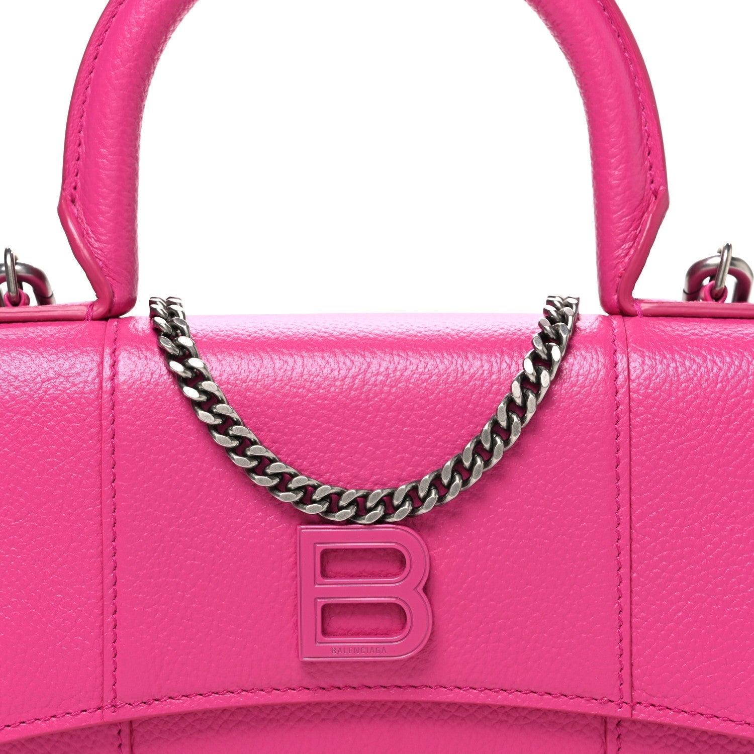 Grained Calfskin Tonal B Hourglass Top Handle Crossbody Phone Holder Fuchsia