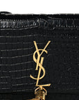 Calfskin Crocodile Embossed Kate Monogram Tassel Chain Wallet Black