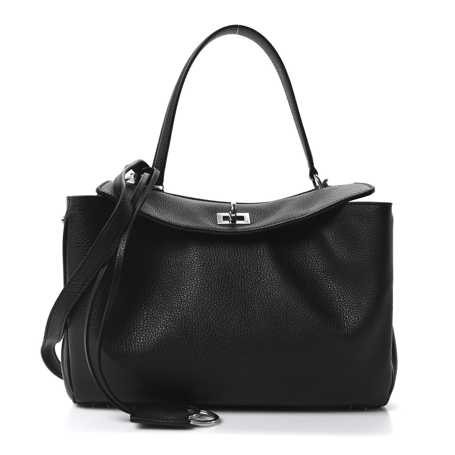 Grained Calfskin Small Rodeo Top Handle Handbag Black
