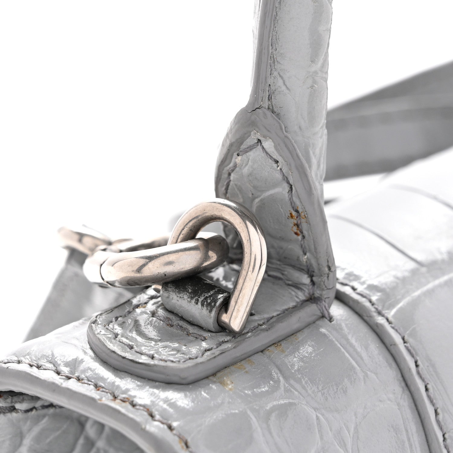 Shiny Calfskin Crocodile Embossed Hourglass Top Handle Bag XS BLCG Grey
